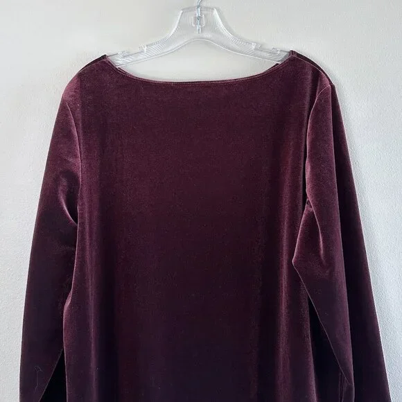 Chico's Travelers Collection Burgundy Velour Velvet Sequin Trim Tunic Top - Picture 7 of 13